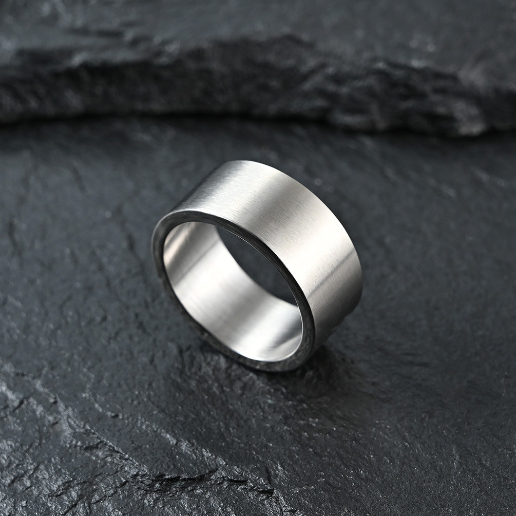 Silver 10mm wide simple inside and outside flat matte brushed titanium steel ring retro silver men's hip hop ring bracelet