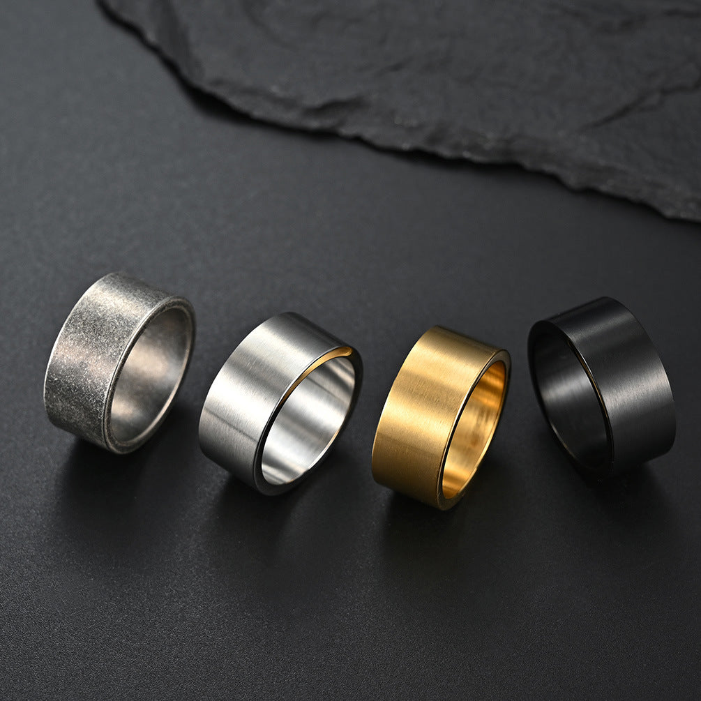 Silver 10mm wide simple inside and outside flat matte brushed titanium steel ring retro silver men's hip hop ring bracelet
