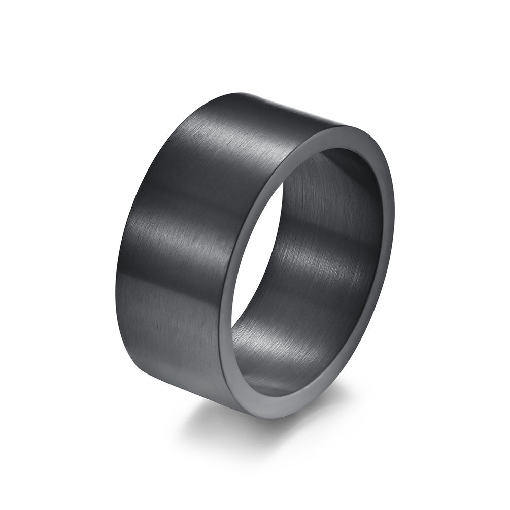 Silver 10mm wide simple inside and outside flat matte brushed titanium steel ring retro silver men's hip hop ring bracelet