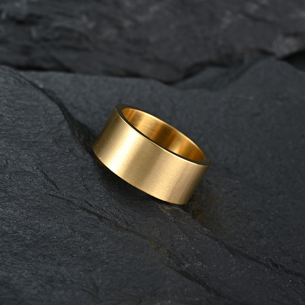 Silver 10mm wide simple inside and outside flat matte brushed titanium steel ring retro silver men's hip hop ring bracelet