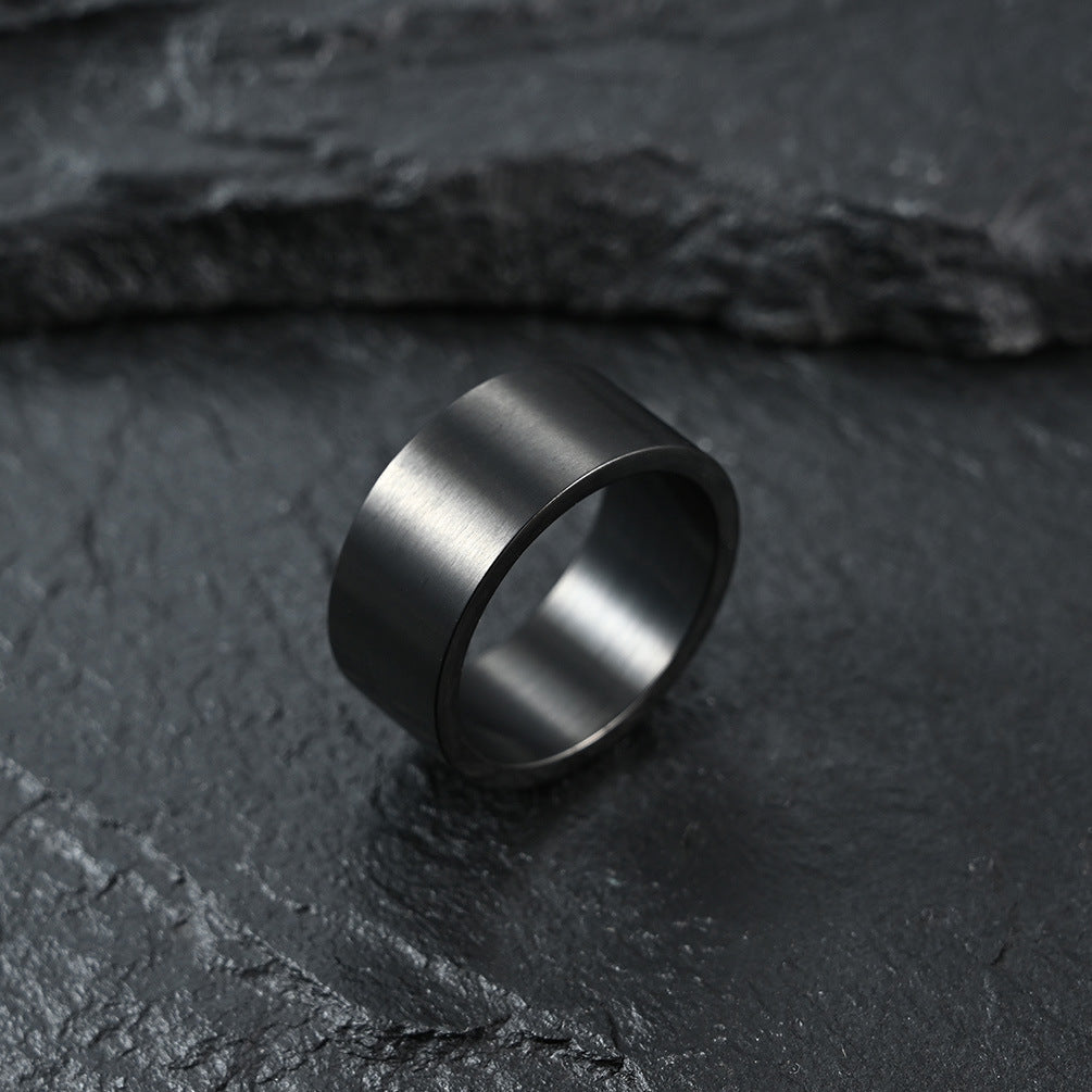 Silver 10mm wide simple inside and outside flat matte brushed titanium steel ring retro silver men's hip hop ring bracelet