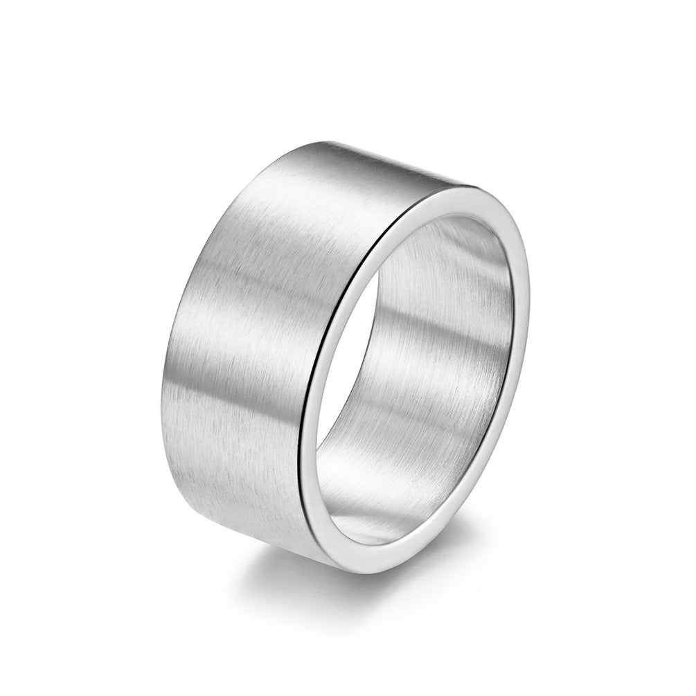 Silver 10mm wide simple inside and outside flat matte brushed titanium steel ring retro silver men's hip hop ring bracelet