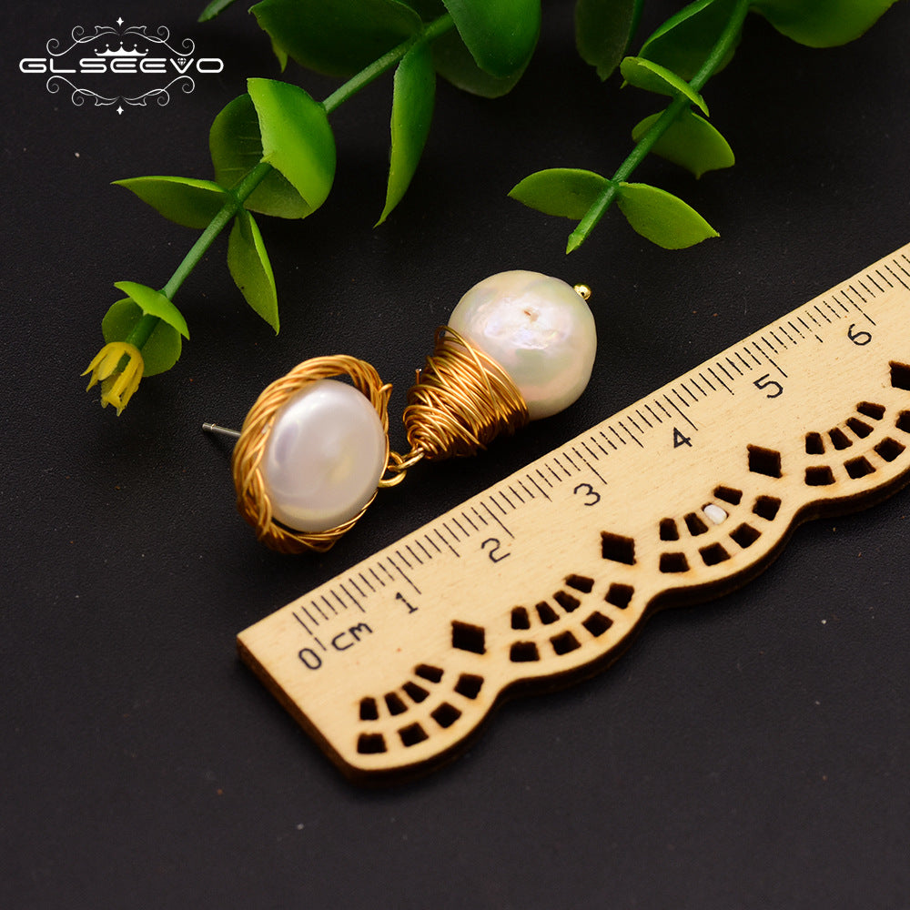 Natural Pearl original design natural freshwater pearl earrings gold-plated hand-wound earrings female fashion jewelry