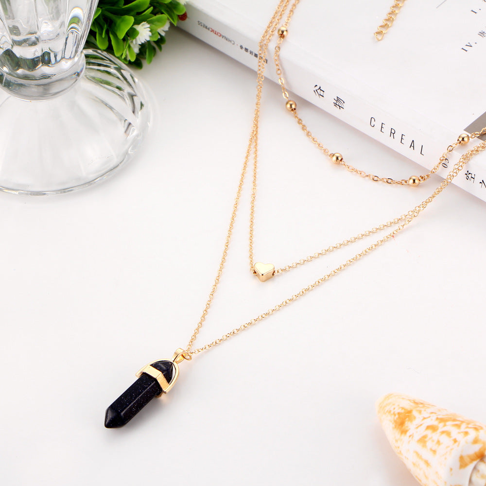 Crystal Jewelry Fashion Trend Street Shooting Jewelry Copper Peach Heart Crystal Pendant Multilayer Necklace