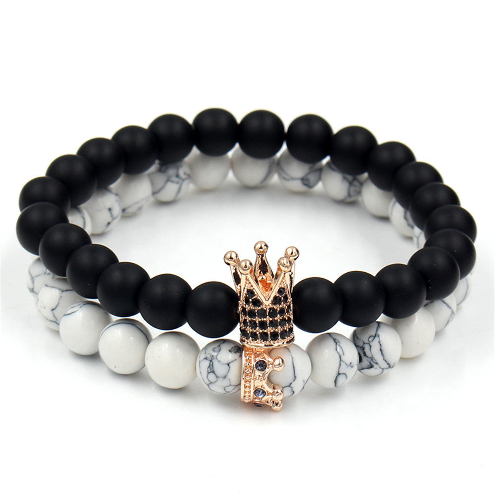 Natural sandstone jewelry black white turquoise bracelet micro-inlaid zircon crown bracelet set