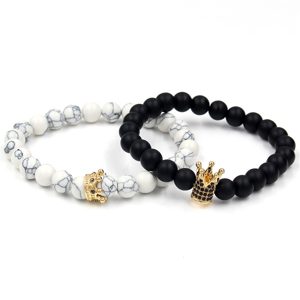 Natural sandstone jewelry black white turquoise bracelet micro-inlaid zircon crown bracelet set