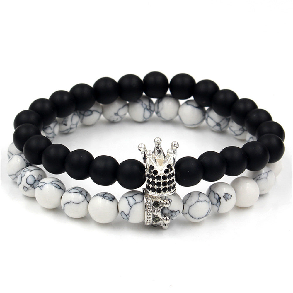 Natural sandstone jewelry black white turquoise bracelet micro-inlaid zircon crown bracelet set