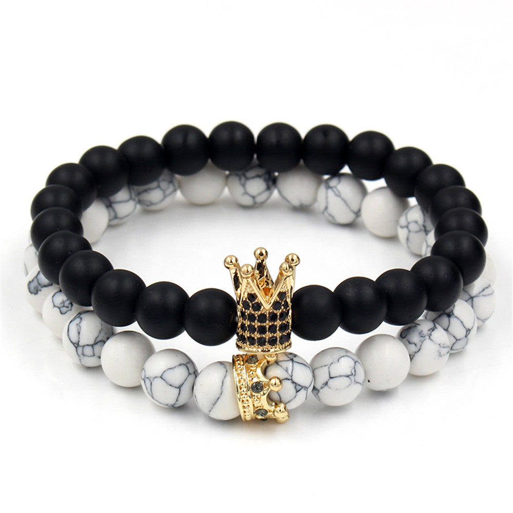 Natural sandstone jewelry black white turquoise bracelet micro-inlaid zircon crown bracelet set