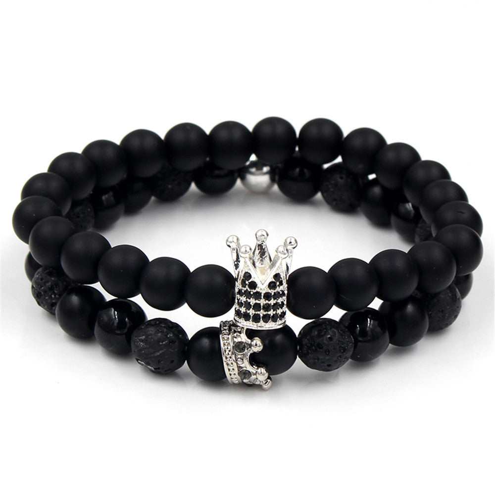 Natural sandstone jewelry black white turquoise bracelet micro-inlaid zircon crown bracelet set