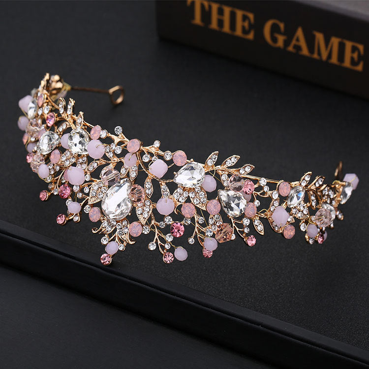 Tiara Rhinestone Bridal crown high-end rhinestone European-style gold handmade crown tiara hair accessories birthday party wedding headband jewelry