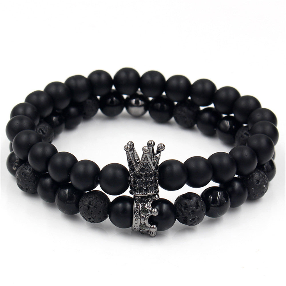 Natural sandstone jewelry black white turquoise bracelet micro-inlaid zircon crown bracelet set