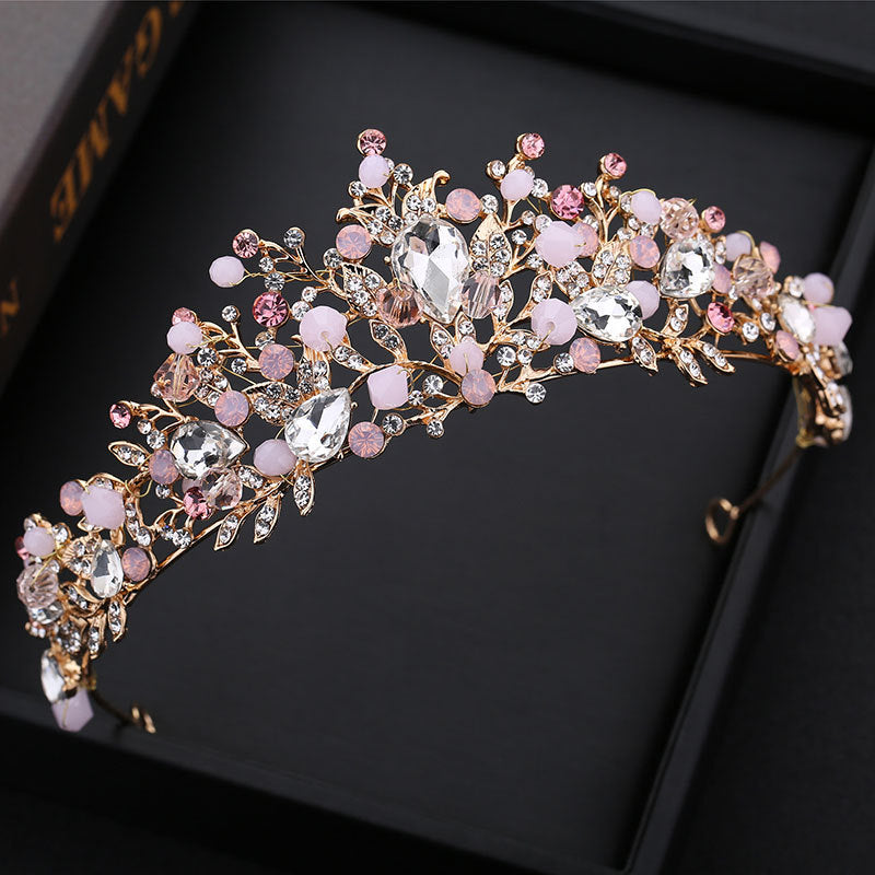 Tiara Rhinestone Bridal crown high-end rhinestone European-style gold handmade crown tiara hair accessories birthday party wedding headband jewelry