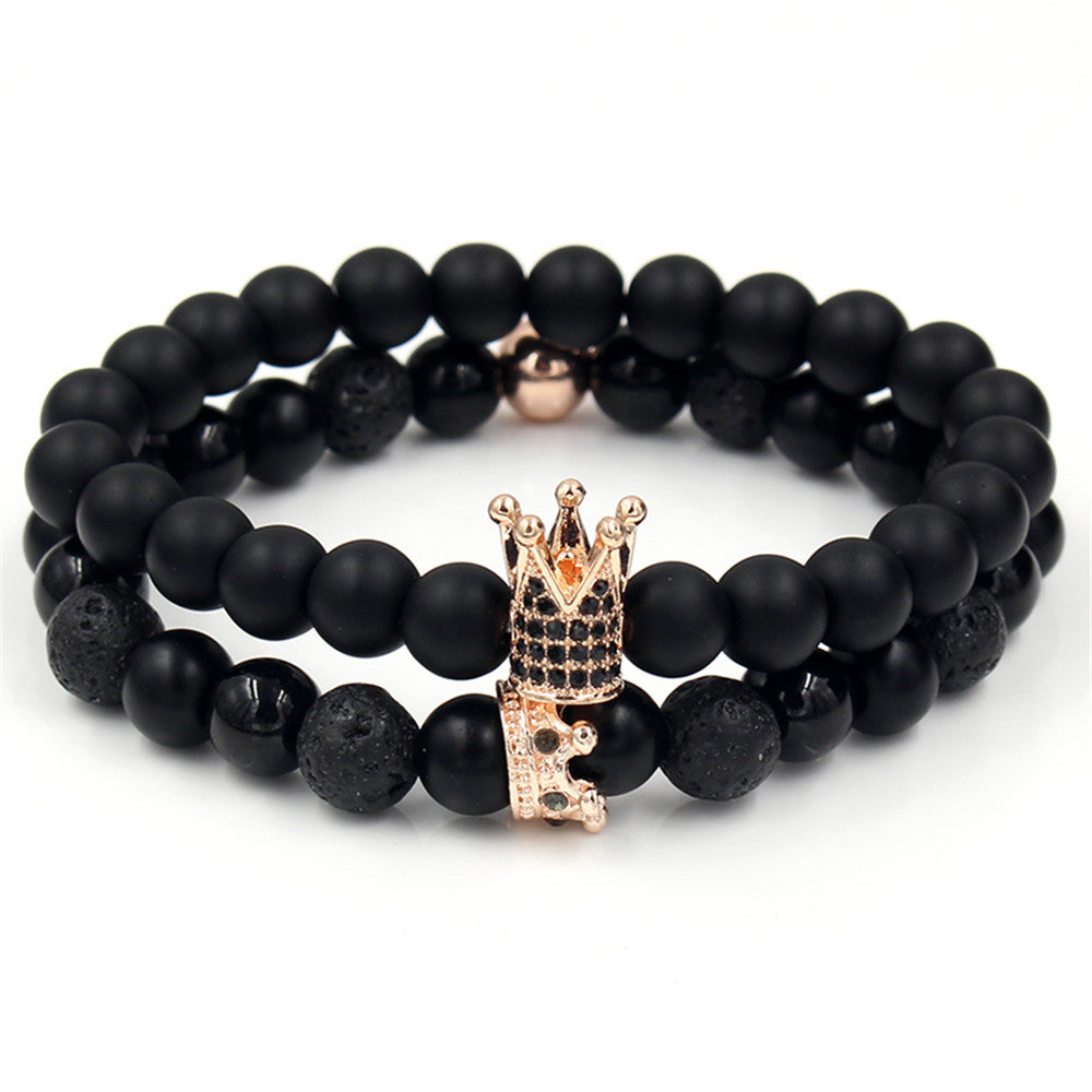 Natural sandstone jewelry black white turquoise bracelet micro-inlaid zircon crown bracelet set