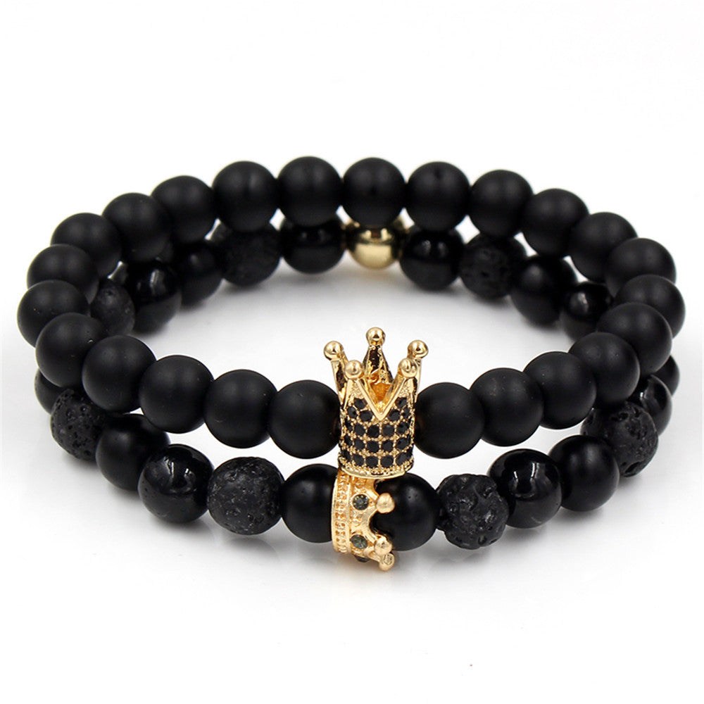 Natural sandstone jewelry black white turquoise bracelet micro-inlaid zircon crown bracelet set