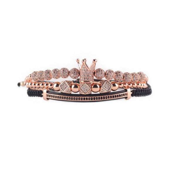 3pcs/set Luxury CZ polygon ball crown Charm copper bead Macrame handmade men Bracelets set bracelets & bangles for Men Jewelry