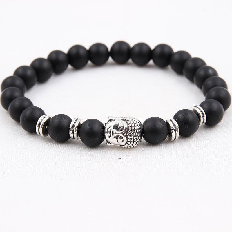 Natural stone volcanic stone Scrubs blue pine stone Buddha head various bracelets round beads bracelet zlf-189