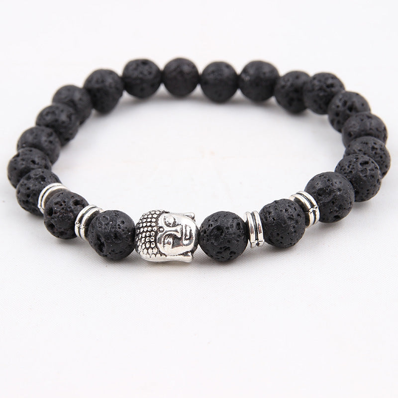 Natural stone volcanic stone Scrubs blue pine stone Buddha head various bracelets round beads bracelet zlf-189
