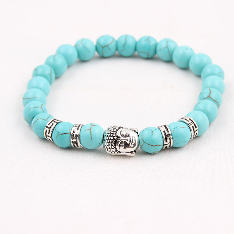 Natural stone volcanic stone Scrubs blue pine stone Buddha head various bracelets round beads bracelet zlf-189
