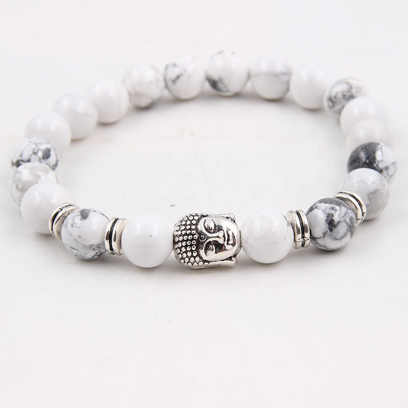 Natural stone volcanic stone Scrubs blue pine stone Buddha head various bracelets round beads bracelet zlf-189