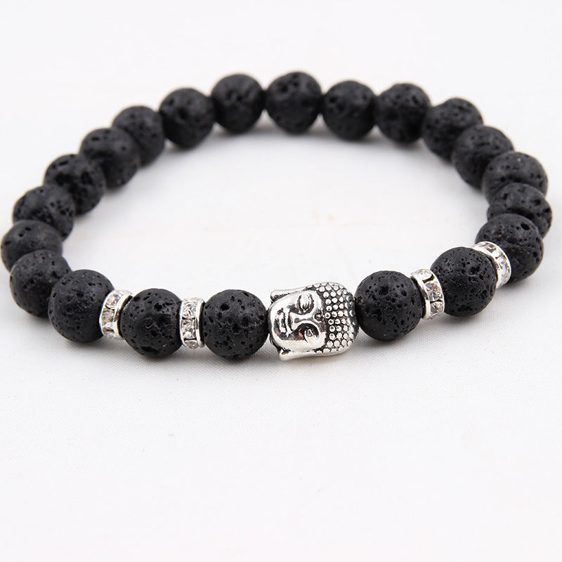 Natural stone volcanic stone Scrubs blue pine stone Buddha head various bracelets round beads bracelet zlf-189