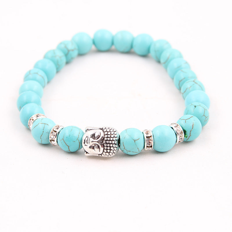 Natural stone volcanic stone Scrubs blue pine stone Buddha head various bracelets round beads bracelet zlf-189