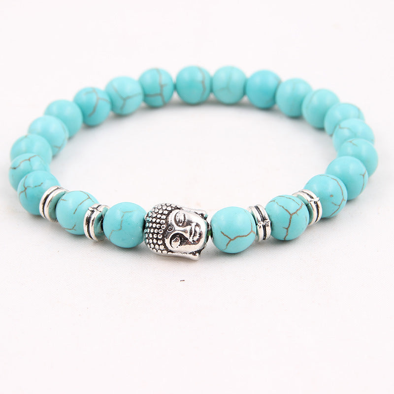 Natural stone volcanic stone Scrubs blue pine stone Buddha head various bracelets round beads bracelet zlf-189