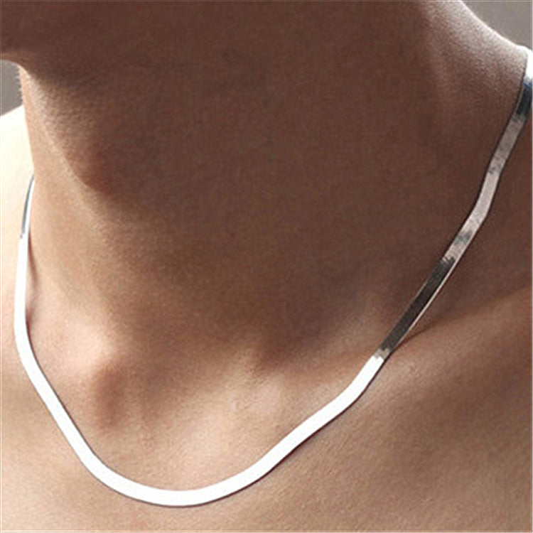 Silver temperament silver necklace men women short clavicle blade chain silver jewelry flat snake bone chain