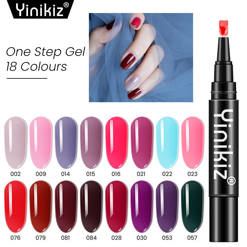 New nail art three-in-one one-step glue solid color nail polish glue UV manicure phototherapy pen primer-free glue