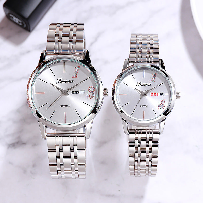 Fasina Lifetime New Couple 1314 Lover's Life Fashionable Waterproof Quartz Watch Steel Band Women's Watch