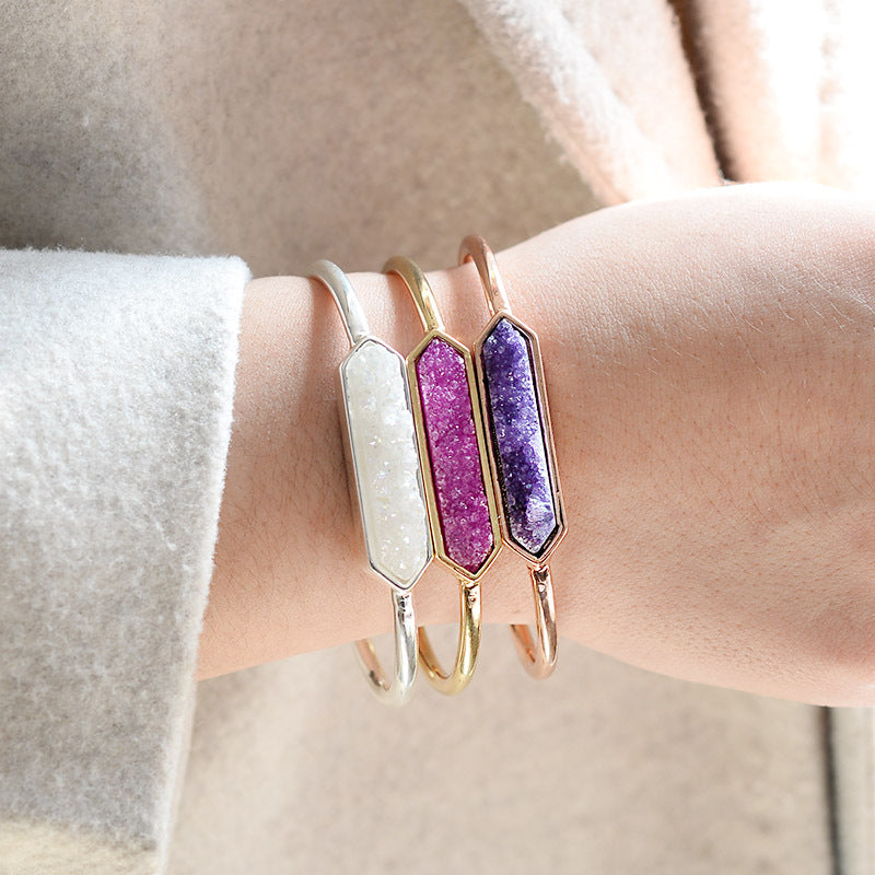 Natural Stone explosion models Metal copper open bracelet ladies gold silver rose gold gun black natural stone Druzy bracelet