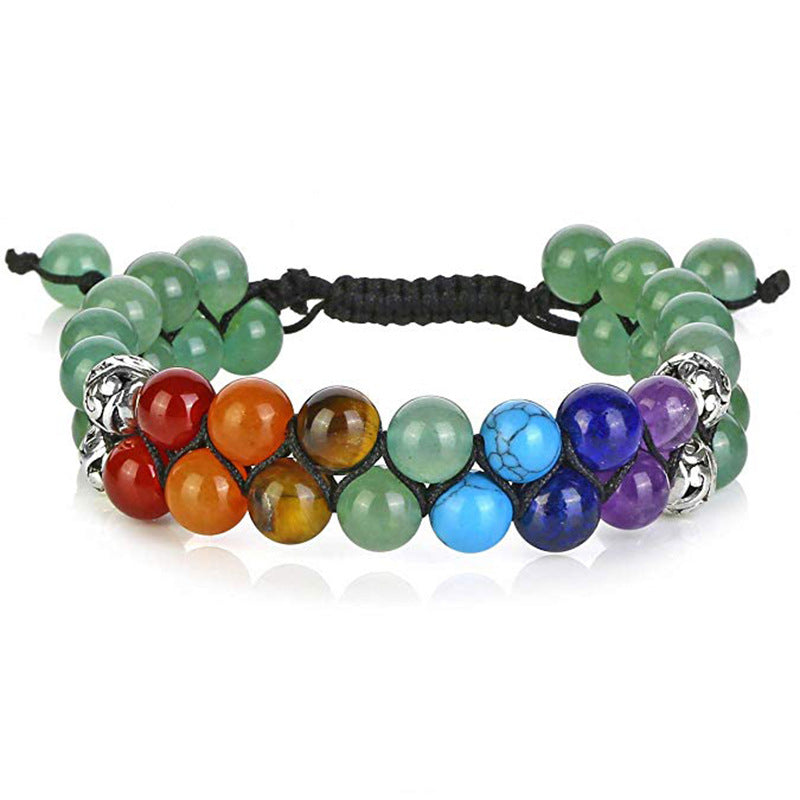 Natural Stone Volcanic Lava Stone Double Row Bracelet Colorful Lava Stone Woven Adjustable Double Layer Bracelet