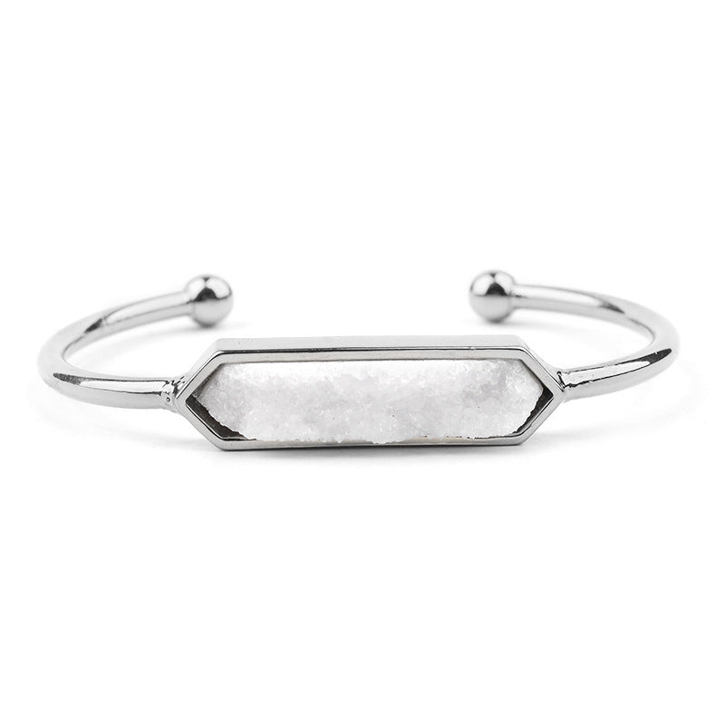 Natural Stone explosion models Metal copper open bracelet ladies gold silver rose gold gun black natural stone Druzy bracelet