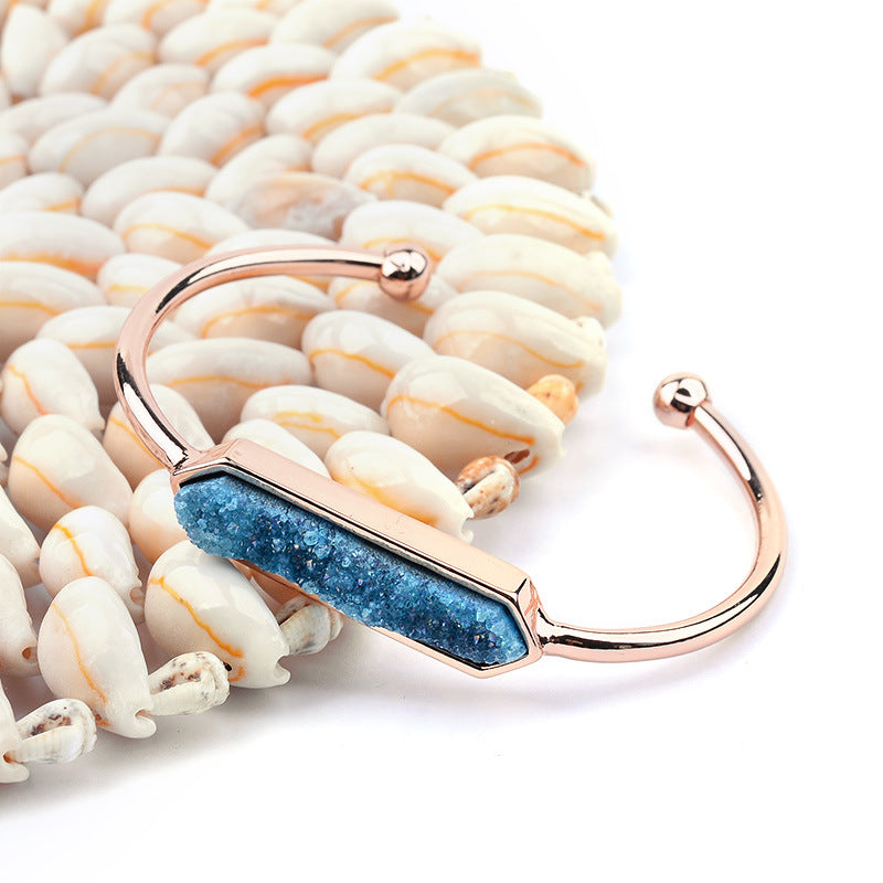 Natural Stone explosion models Metal copper open bracelet ladies gold silver rose gold gun black natural stone Druzy bracelet