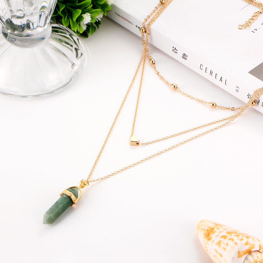 Crystal Jewelry Fashion Trend Street Shooting Jewelry Copper Peach Heart Crystal Pendant Multilayer Necklace