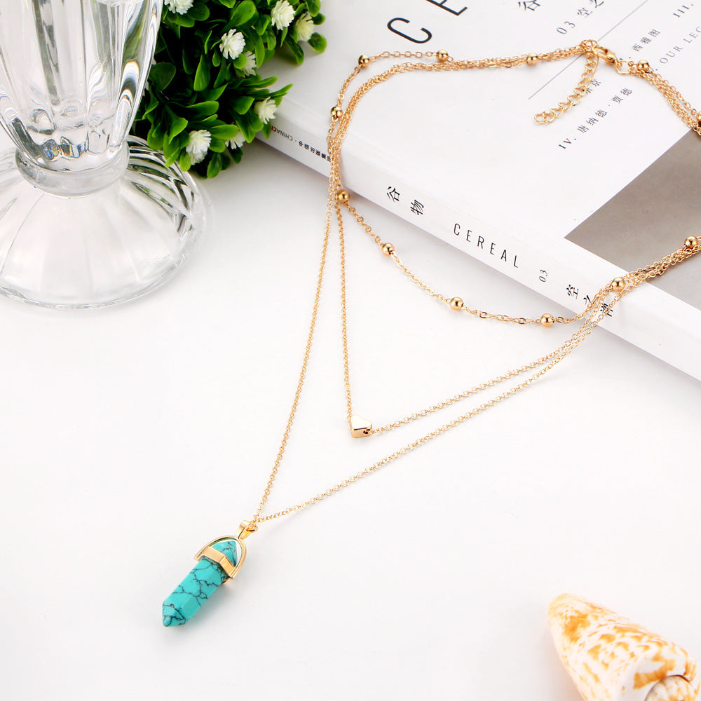 Crystal Jewelry Fashion Trend Street Shooting Jewelry Copper Peach Heart Crystal Pendant Multilayer Necklace
