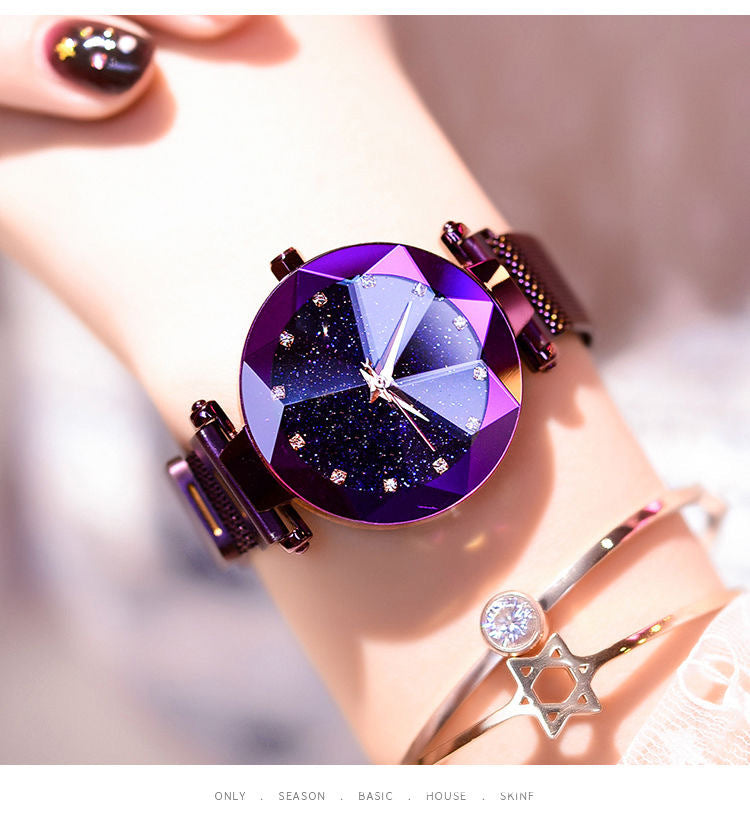 Magnetite Starry Women's Watch Mesh Belt With Diamonds Ladies Trend Quartz Watch Wrist Watch