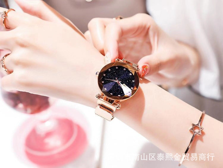 Magnetite Starry Women's Watch Mesh Belt With Diamonds Ladies Trend Quartz Watch Wrist Watch