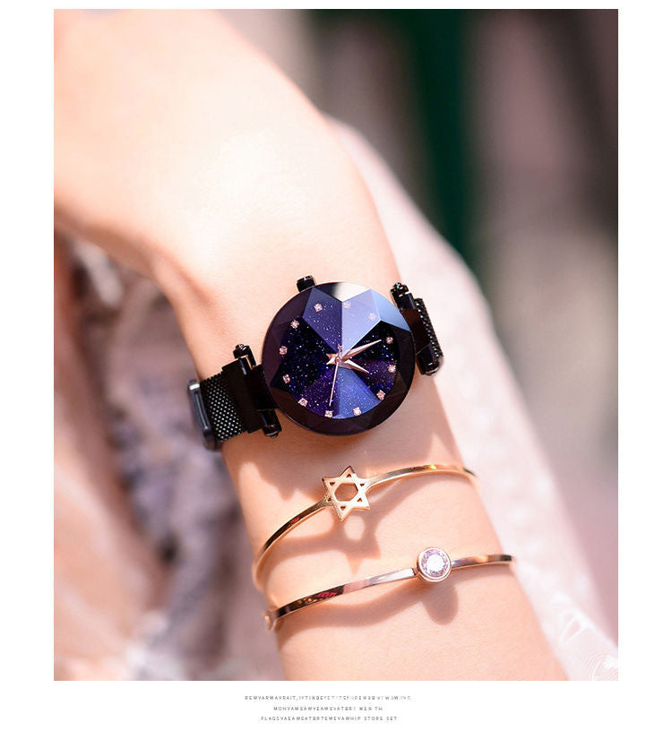 Magnetite Starry Women's Watch Mesh Belt With Diamonds Ladies Trend Quartz Watch Wrist Watch