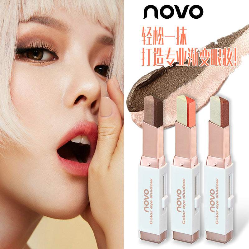 Makeup NOVO net red shake sound lazy eye shadow velvet gradient two-color eye shadow stick student eye modification eye shadow pen