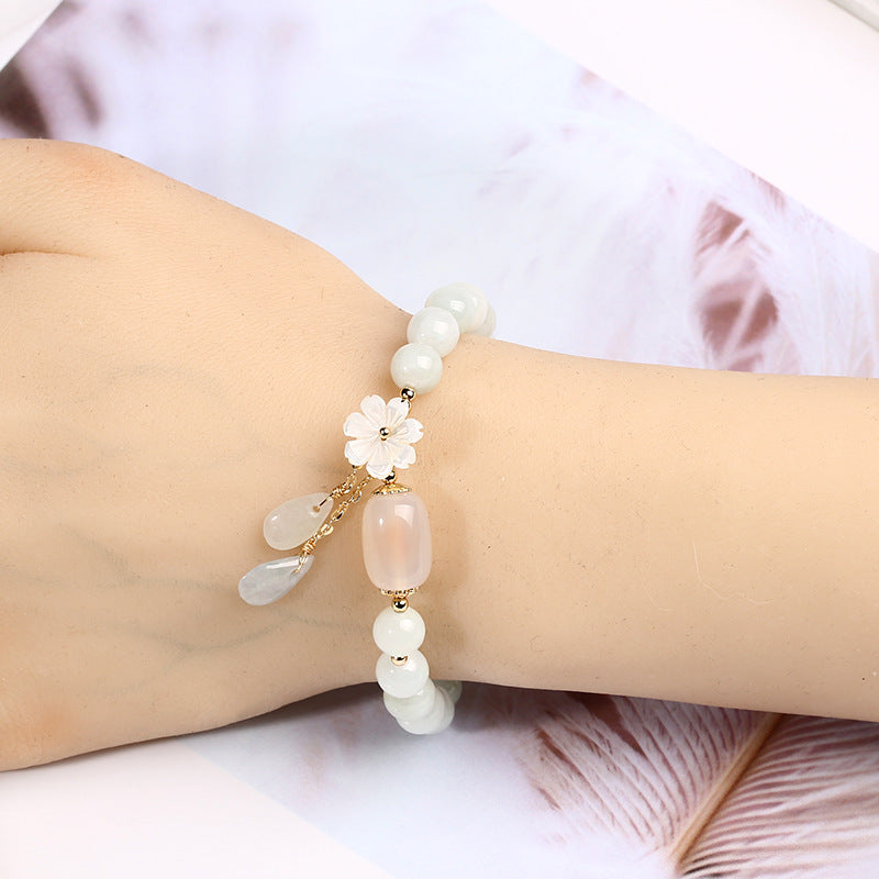 Natural Original design natural jade bracelet 14K gold female model hanging natural shell flower jade water drop bracelet