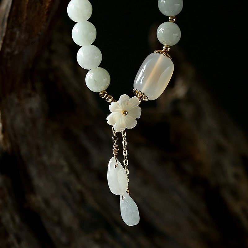 Natural Original design natural jade bracelet 14K gold female model hanging natural shell flower jade water drop bracelet