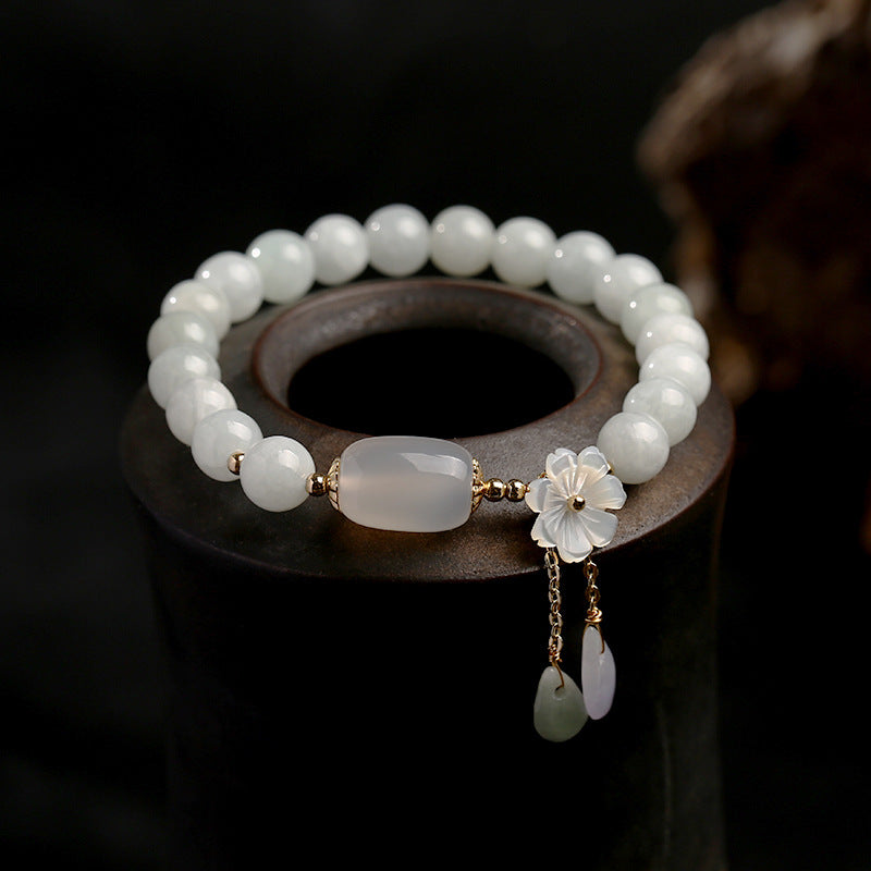 Natural Original design natural jade bracelet 14K gold female model hanging natural shell flower jade water drop bracelet