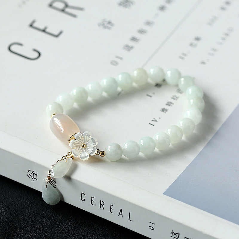 Natural Original design natural jade bracelet 14K gold female model hanging natural shell flower jade water drop bracelet