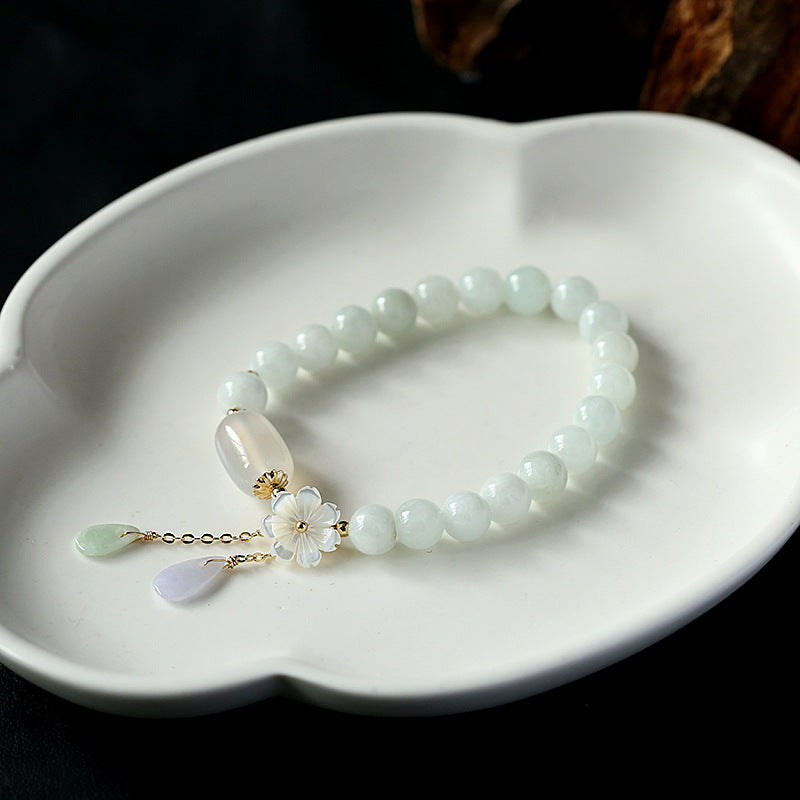 Natural Original design natural jade bracelet 14K gold female model hanging natural shell flower jade water drop bracelet