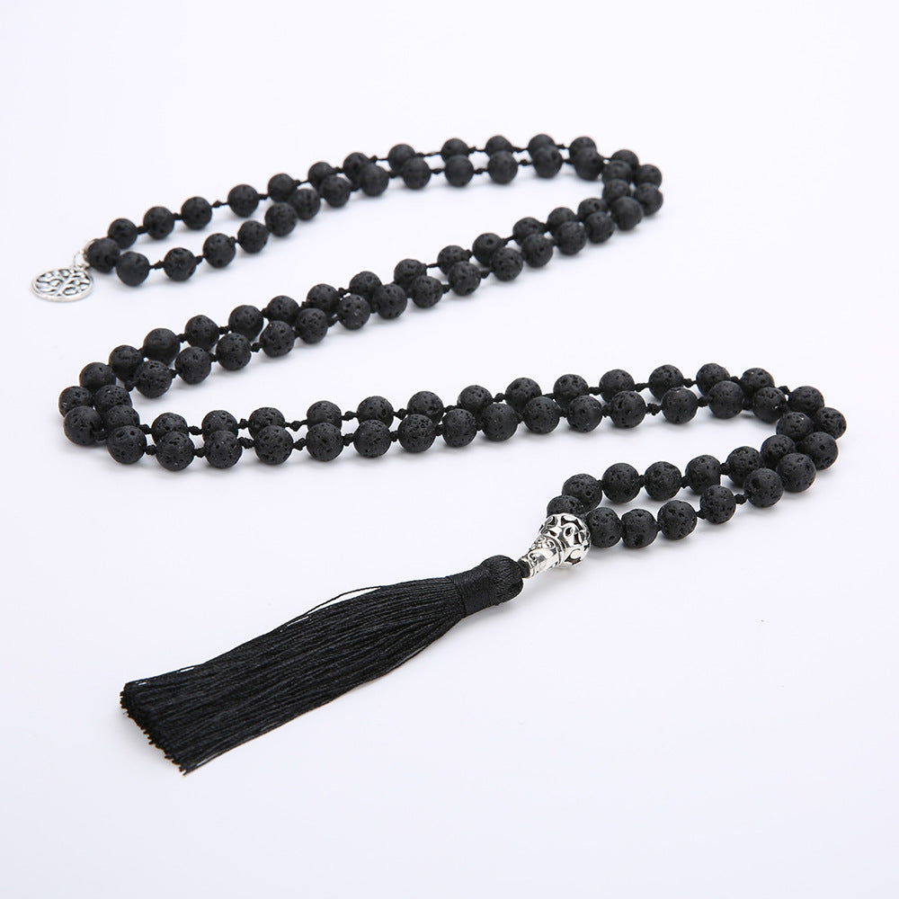 Natural Stone 108 natural stone beaded necklace hand knotted meditation yoga necklace