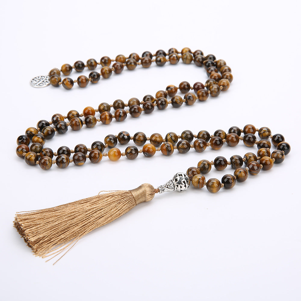 Natural Stone 108 natural stone beaded necklace hand knotted meditation yoga necklace