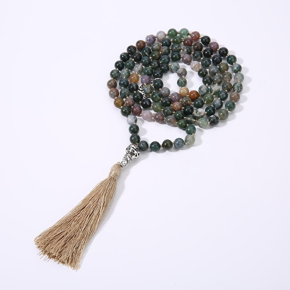 Natural Stone 108 natural stone beaded necklace hand knotted meditation yoga necklace