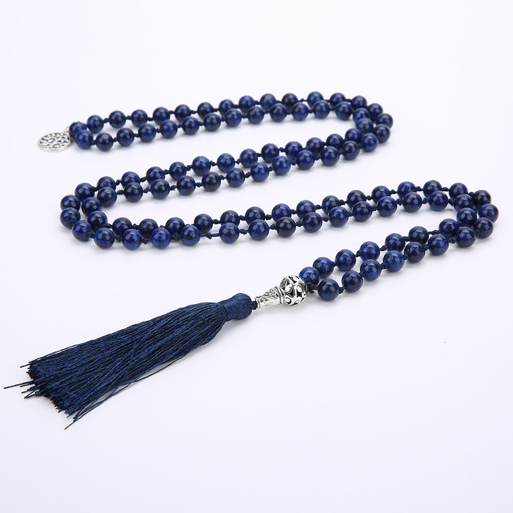 Natural Stone 108 natural stone beaded necklace hand knotted meditation yoga necklace