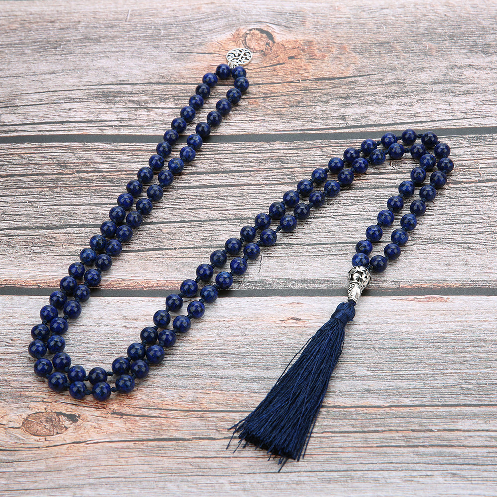 Natural Stone 108 natural stone beaded necklace hand knotted meditation yoga necklace
