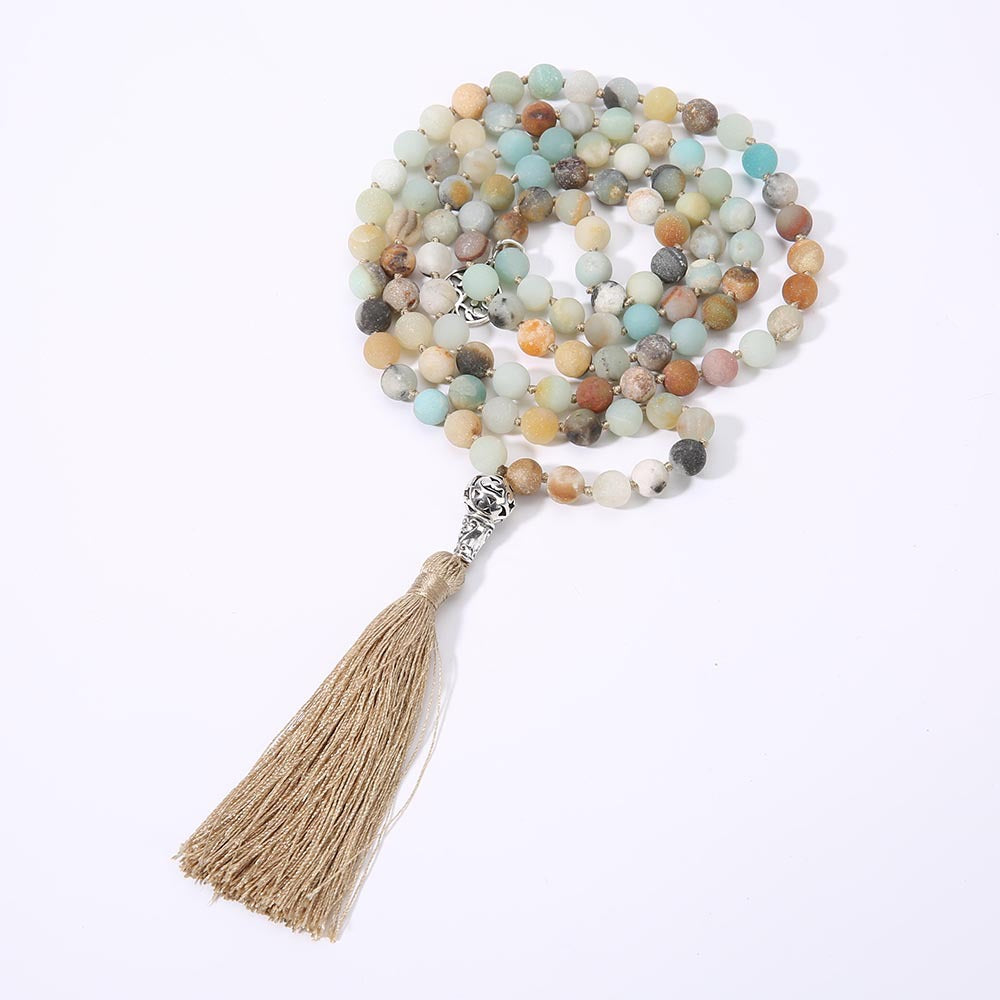 Natural Stone 108 natural stone beaded necklace hand knotted meditation yoga necklace